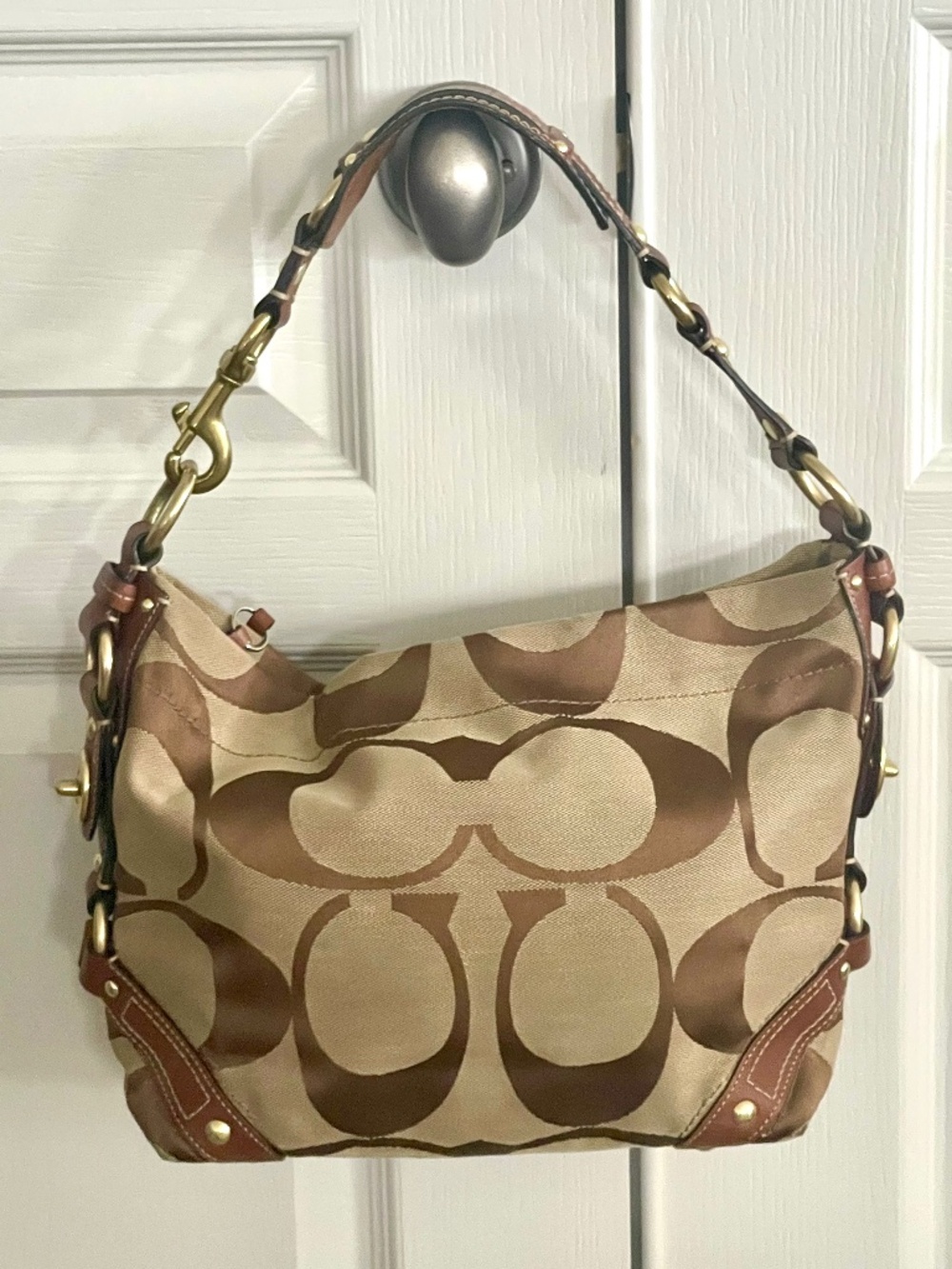 🎉 SOLD🎉Coach Carly Y2K Signature Canvas Leather Trim Vintage Hobo Bag - Newish